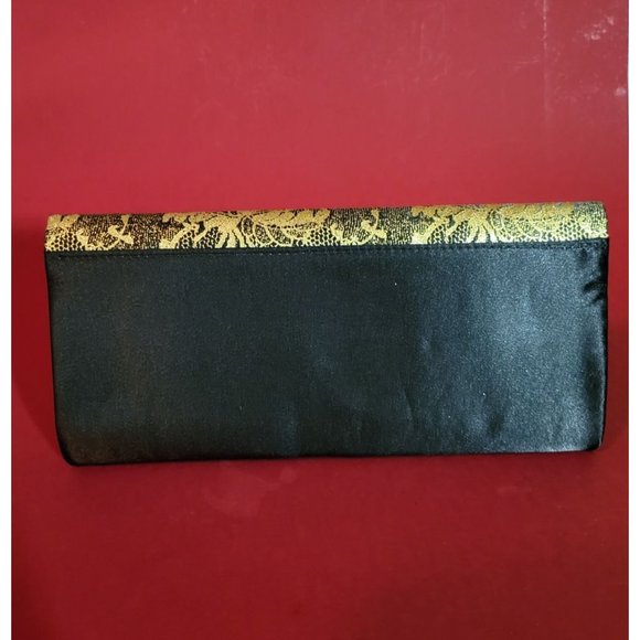 Black Clutch Purse With Gold Lace Embelishment - Picture 2 of 7